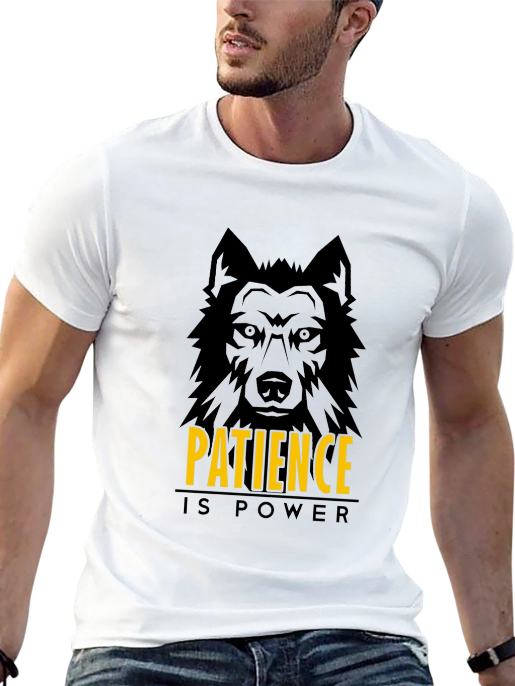 Patience is Power Wolf Graphic Black T-Shirt