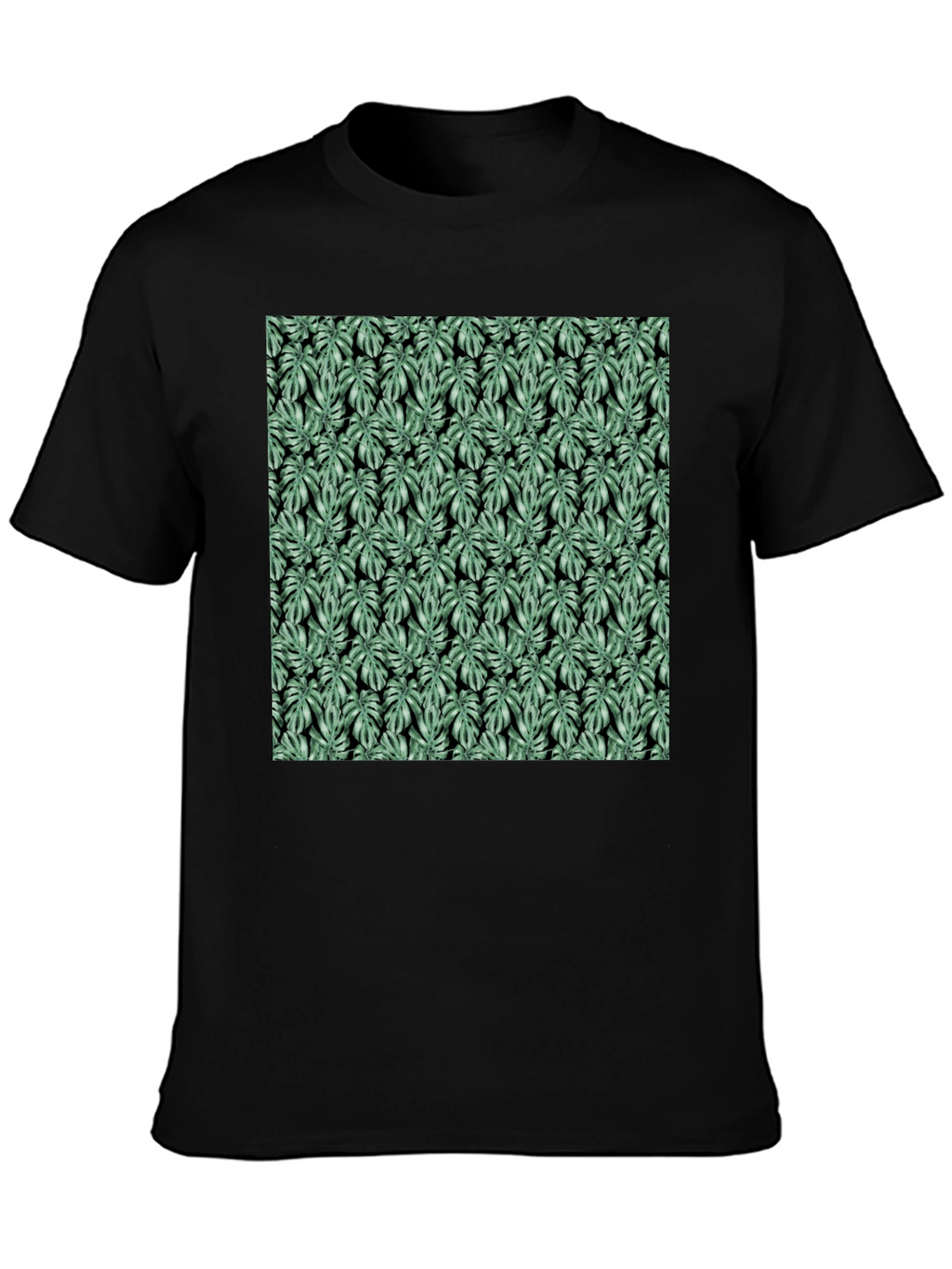 Trendy Monstera Leaf Pattern Black Tee