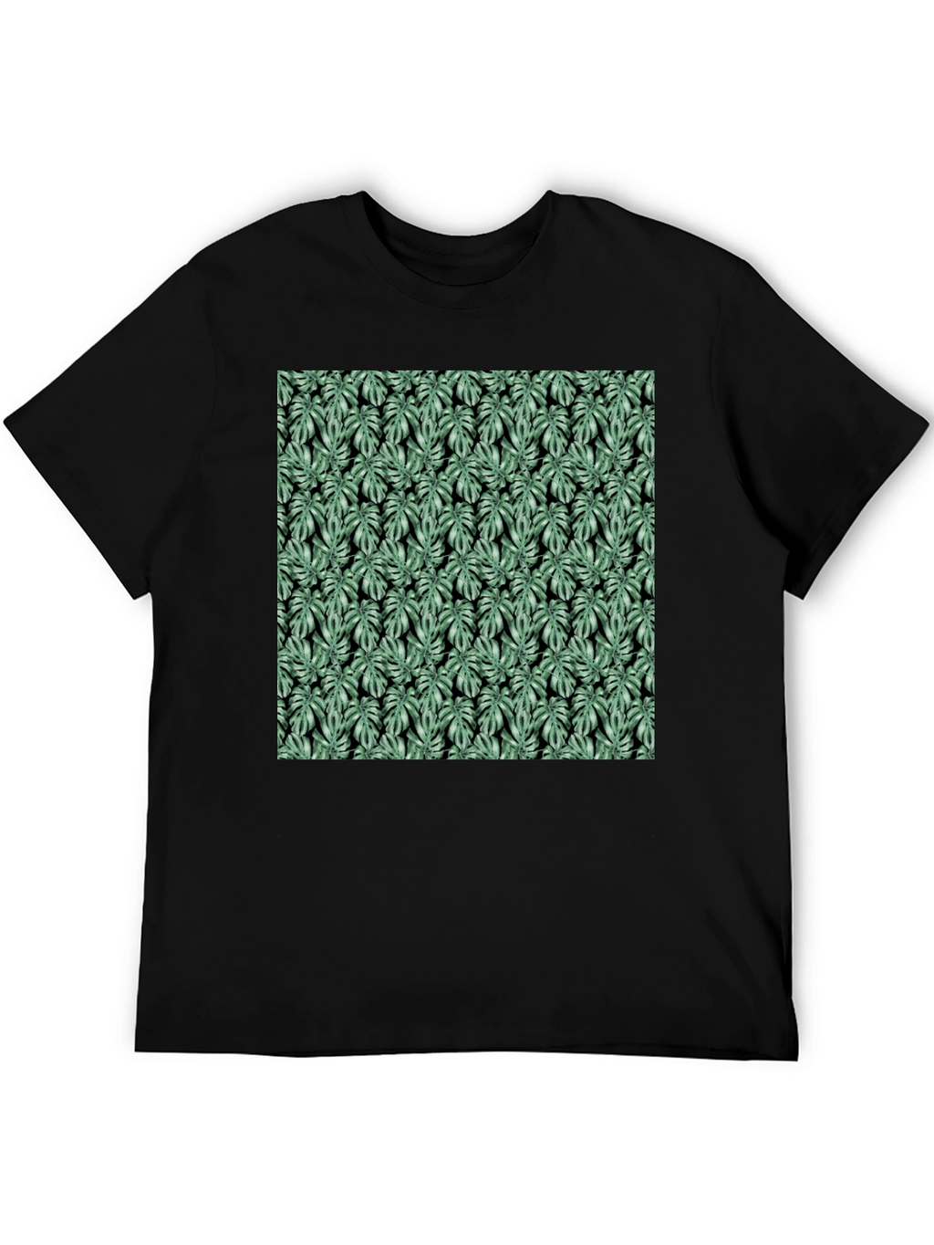 Trendy Monstera Leaf Pattern Black Tee
