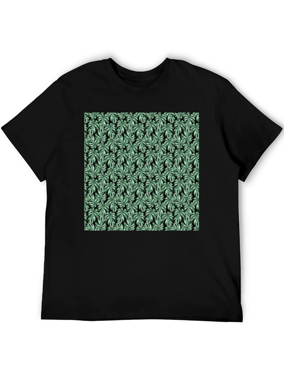 Trendy Monstera Leaf Pattern Black Tee