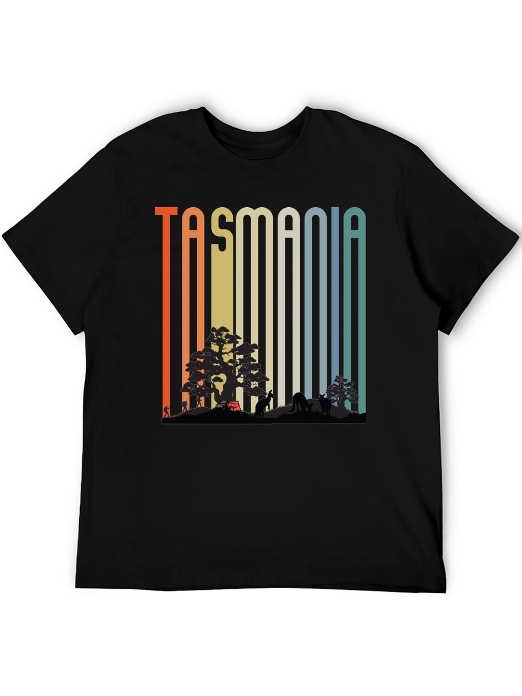 Tasmania Nature Graphic Tee - Retro Style Black T-Shirt