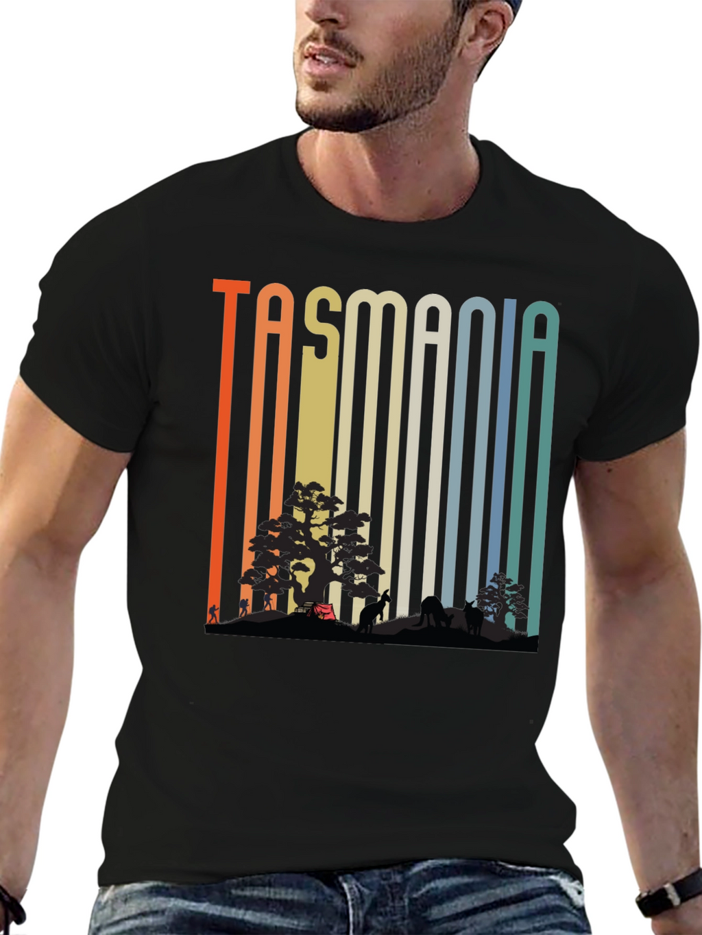 Tasmania Nature Graphic Tee - Retro Style Black T-Shirt
