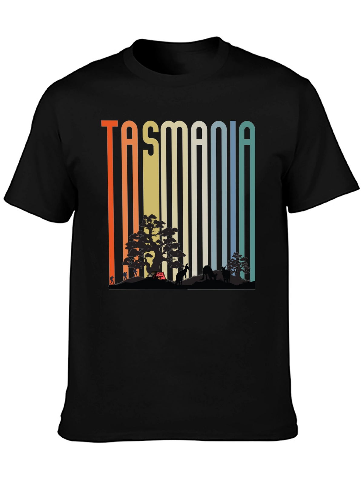 Tasmania Nature Graphic Tee - Retro Style Black T-Shirt