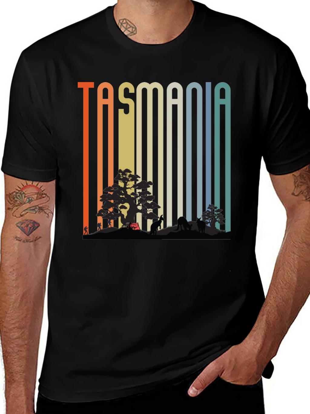 Tasmania Nature Graphic Tee - Retro Style Black T-Shirt