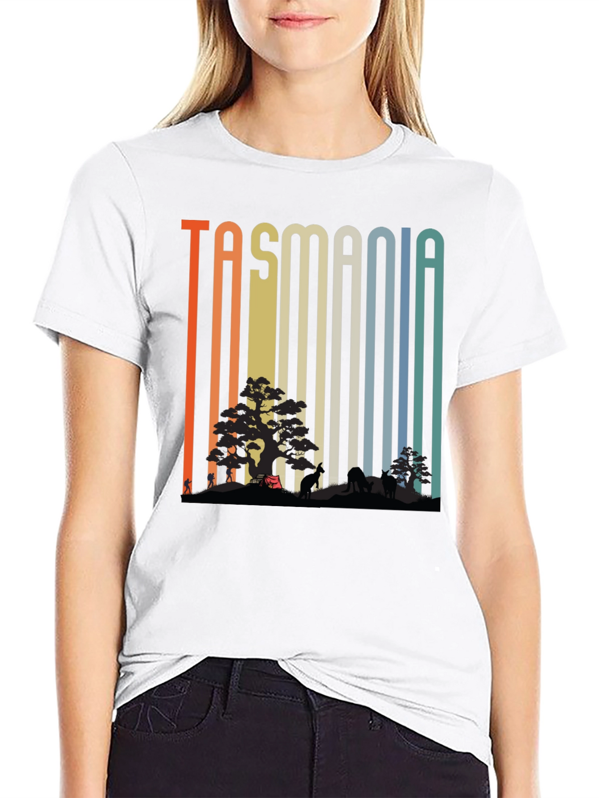 Tasmania Nature Graphic Tee - Retro Style Black T-Shirt
