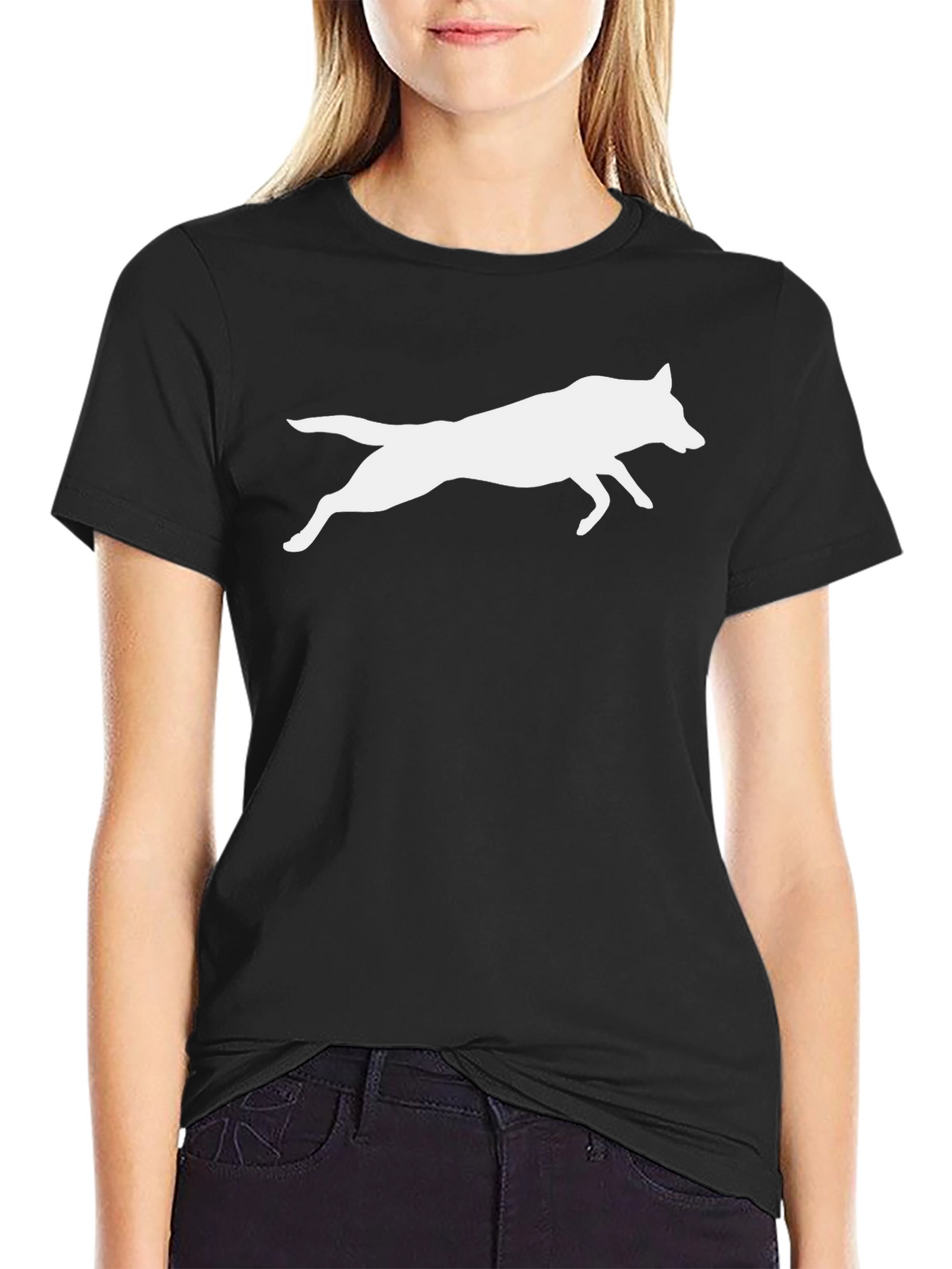 Black Tee with White Wolf Silhouette