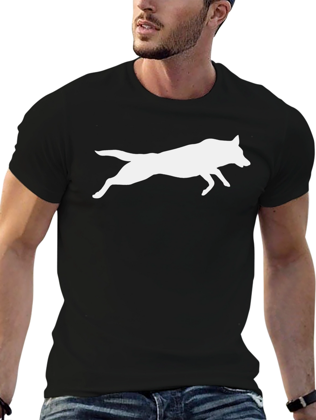 Black Tee with White Wolf Silhouette