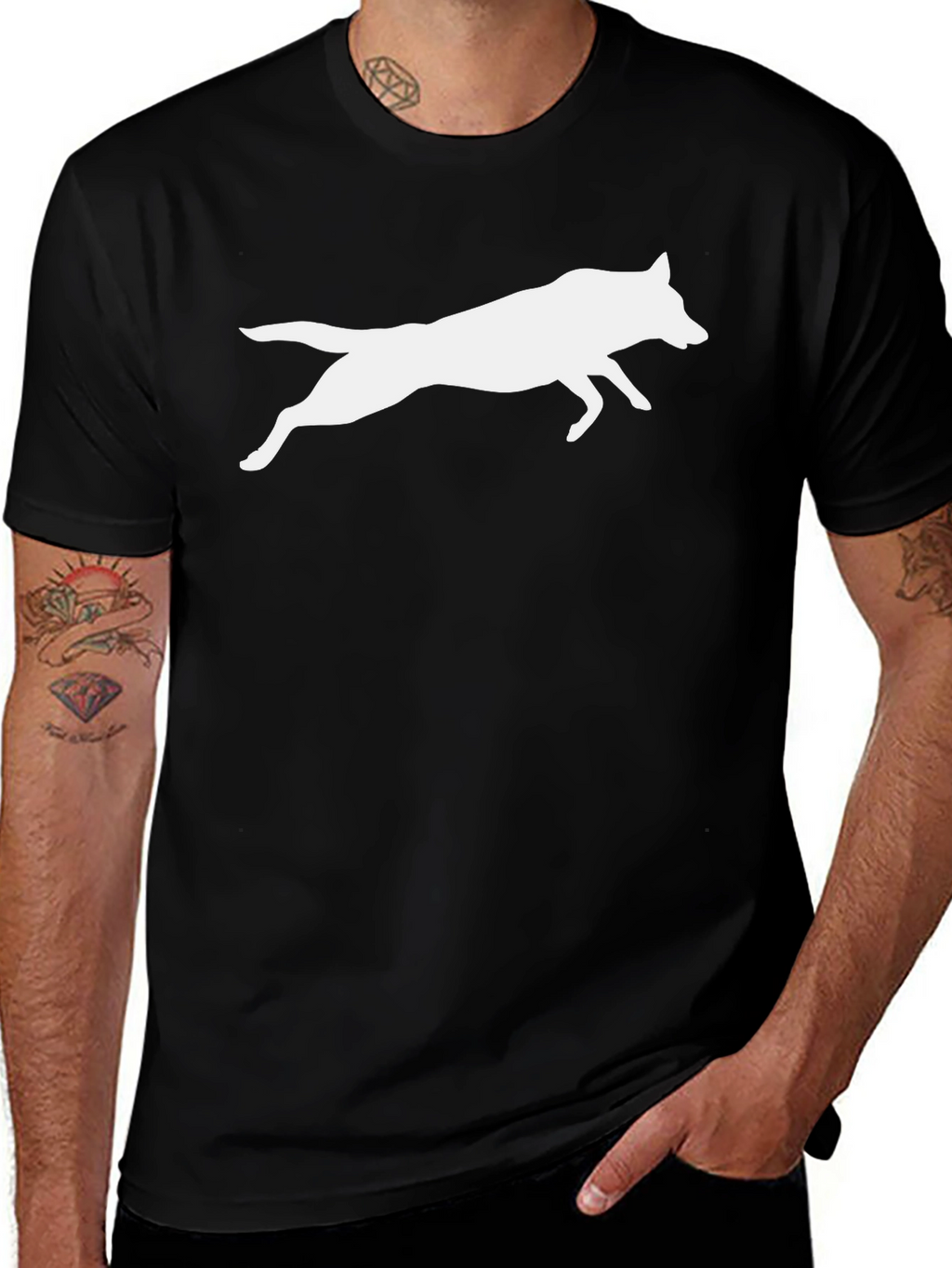 Black Tee with White Wolf Silhouette